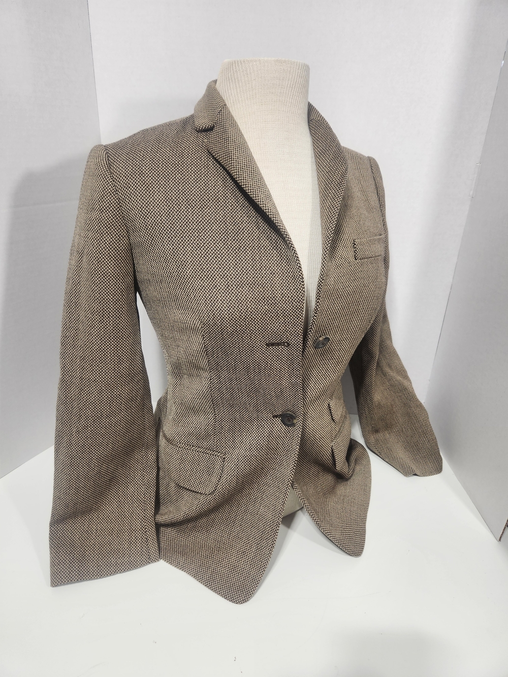 Salvatore Ferragamo Taupe Herringbone Blazer